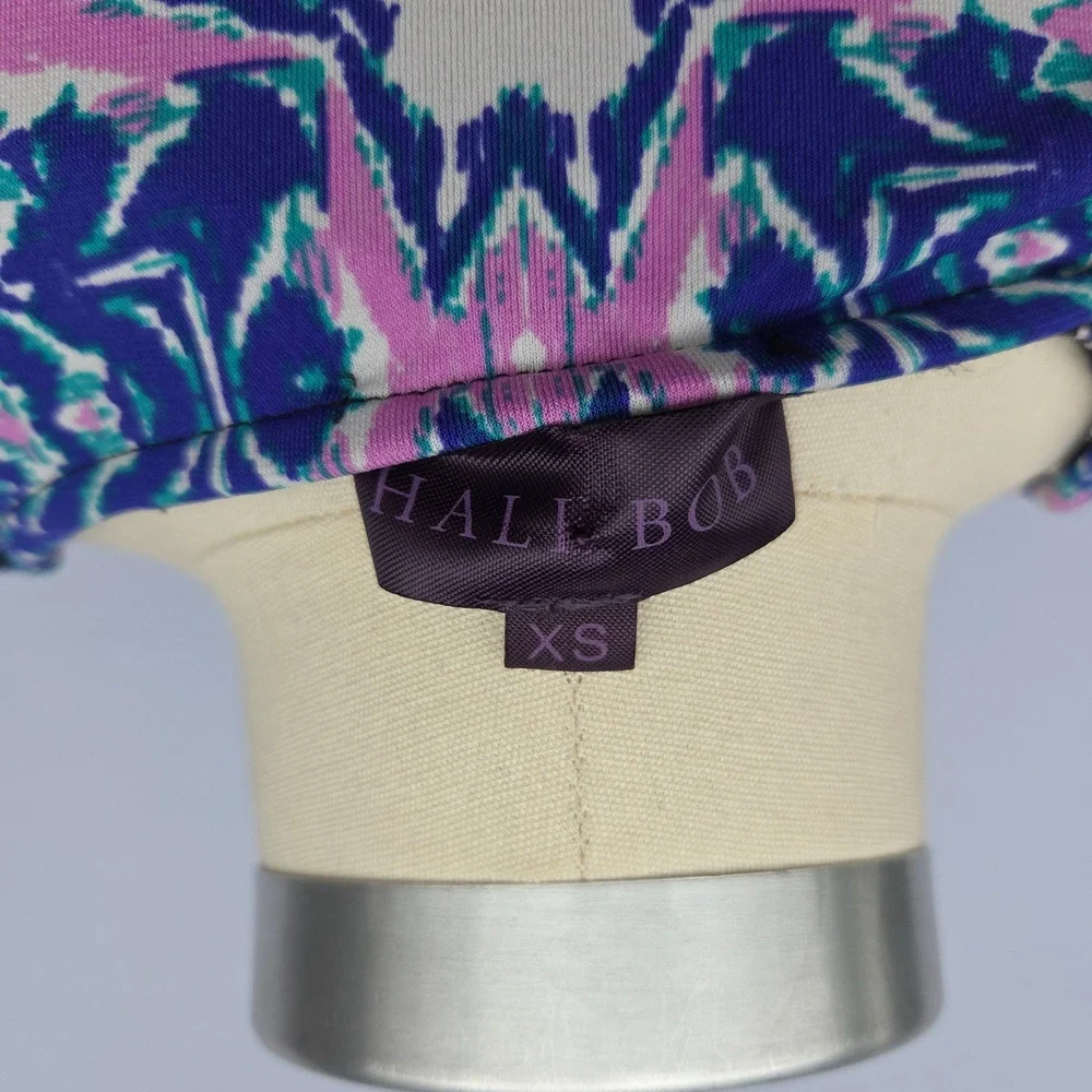 Hale Bob Boho Mini Dress Size XS Blue Mixed Print Tunic Long Sleeve V Neck